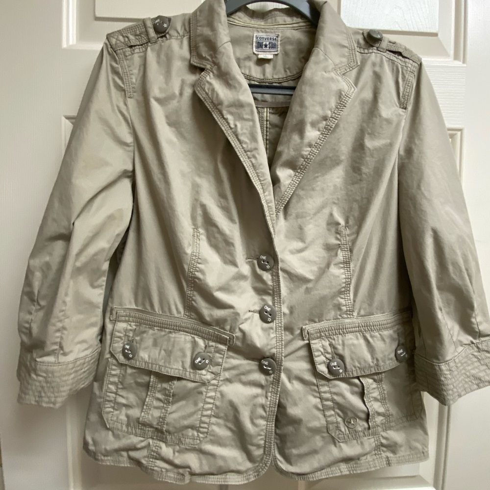 Converse One Star Women's Beige Field Jacket 3/4 Sleeves Size Large